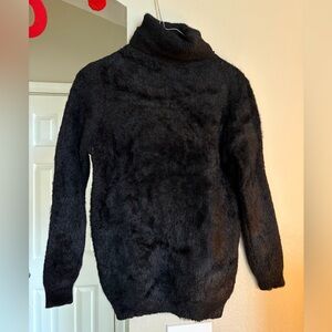 black turtleneck fuzzy sweater